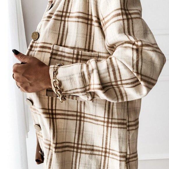 Loose Fit Plaid Big Buttoned Shacket in Apricot - Picture 5 of 5